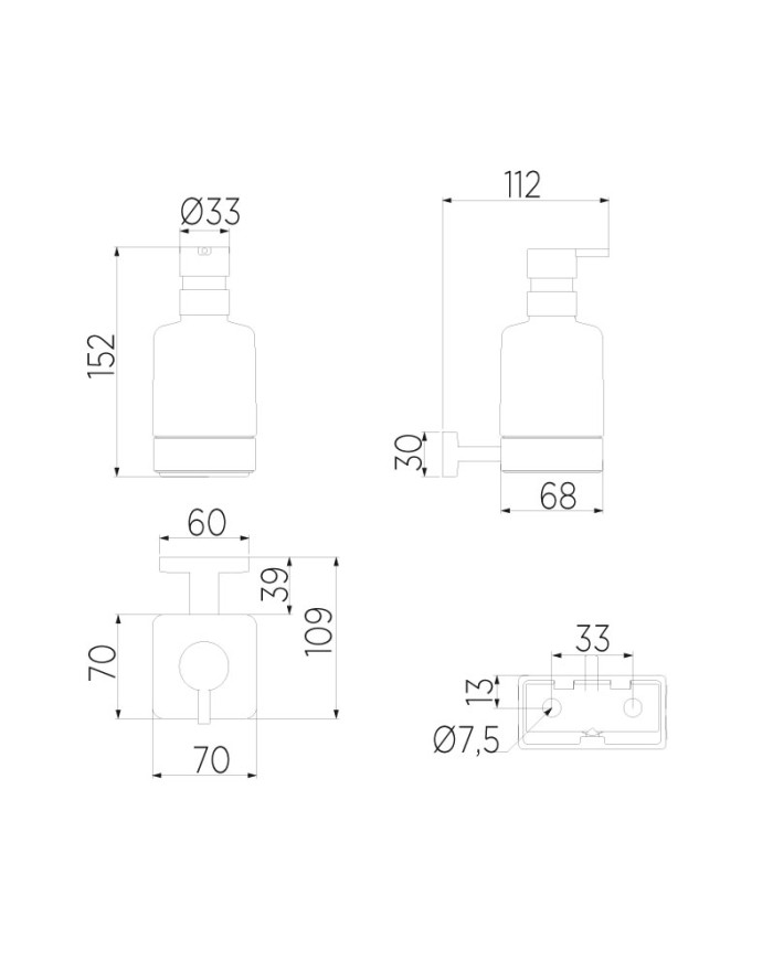 INDA Lea Wall soap dispenser with satin glass container