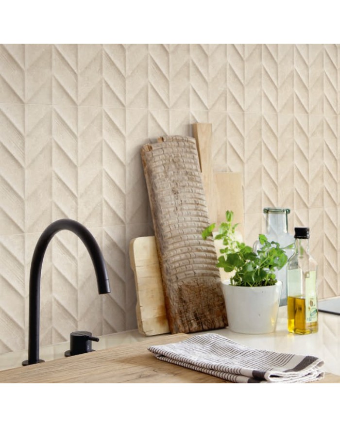 Marazzi Dover beige spike 3D structure tile 30x90 cm