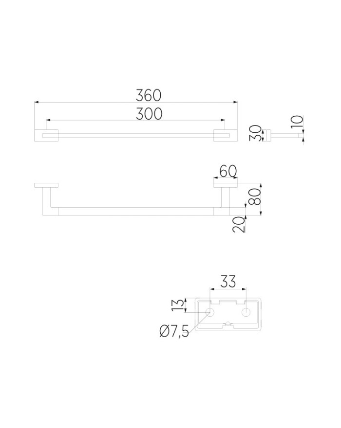 INDA Lea Chrome linear towel holder 30 cm