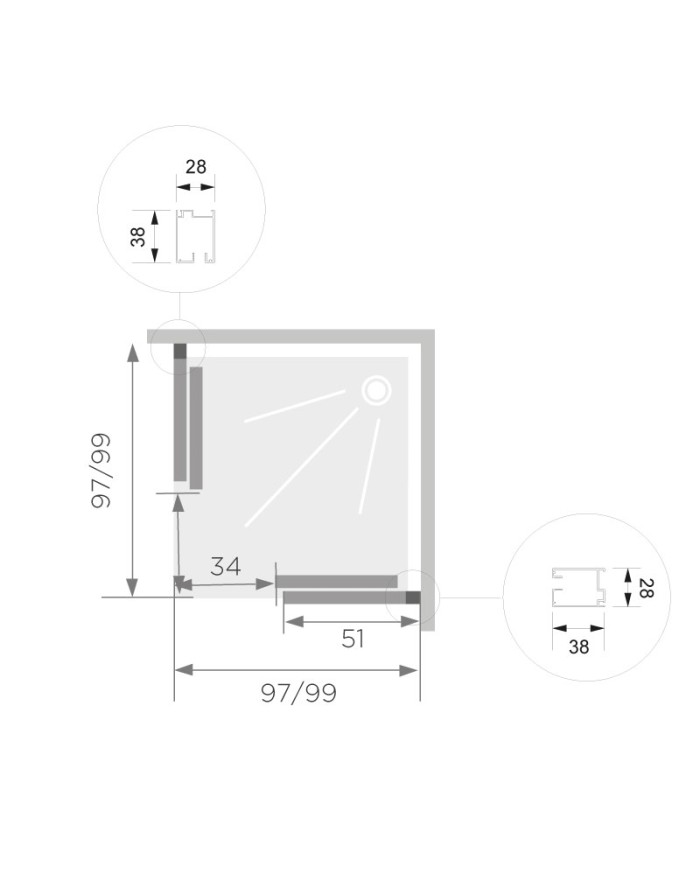 SFA Kinedo Sliding door for Fast 100 cm corner shower cubicle