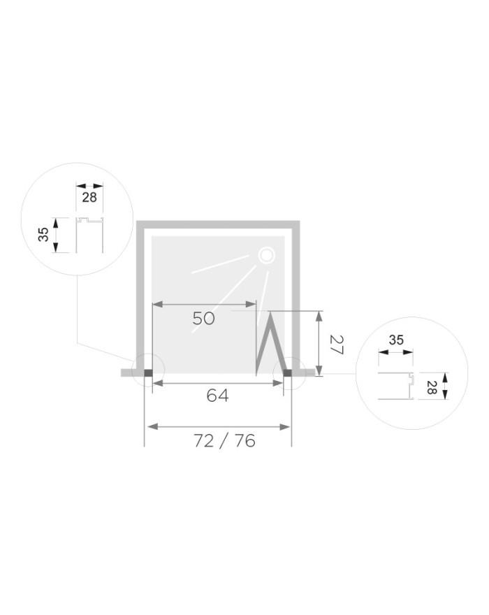 Porta a soffietto per Box doccia a nicchia Fast da 75 cm SFA Kinedo PFS#L75TCRR