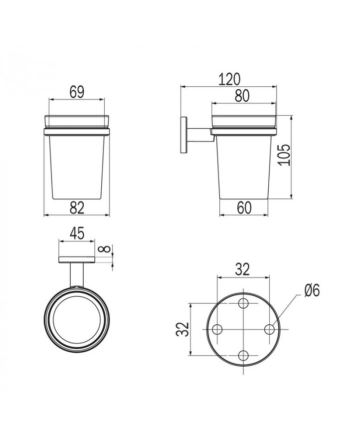 One Portabicchiere A Parete Con Bicchiere In Vetro Extrachiaro ITrasparente NDA A2410ACR03