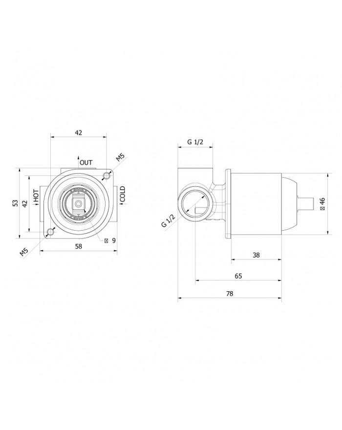 Teorema Universal built-in body for 46 mm diameter shower mixer