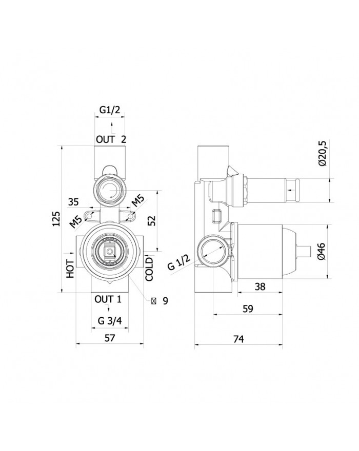 Teorema Universal built-in body diameter 46 mm with diverter diameter 21 mm