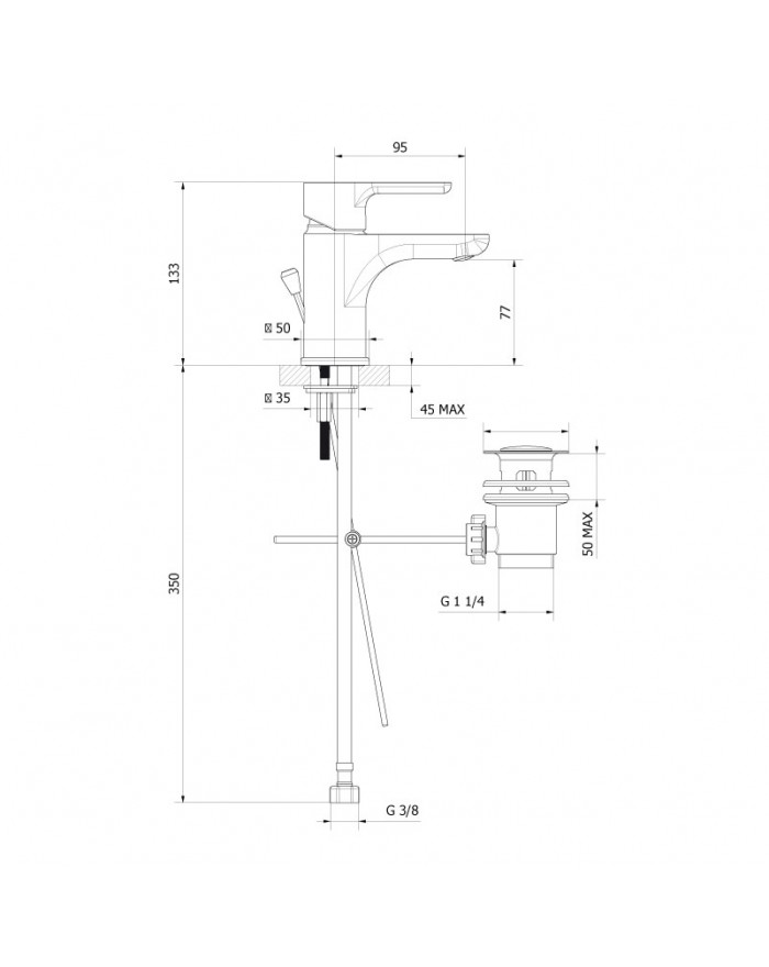 Miscelatore per lavabo con scarico automatico Teorema Good-Life cromato 86301110X41