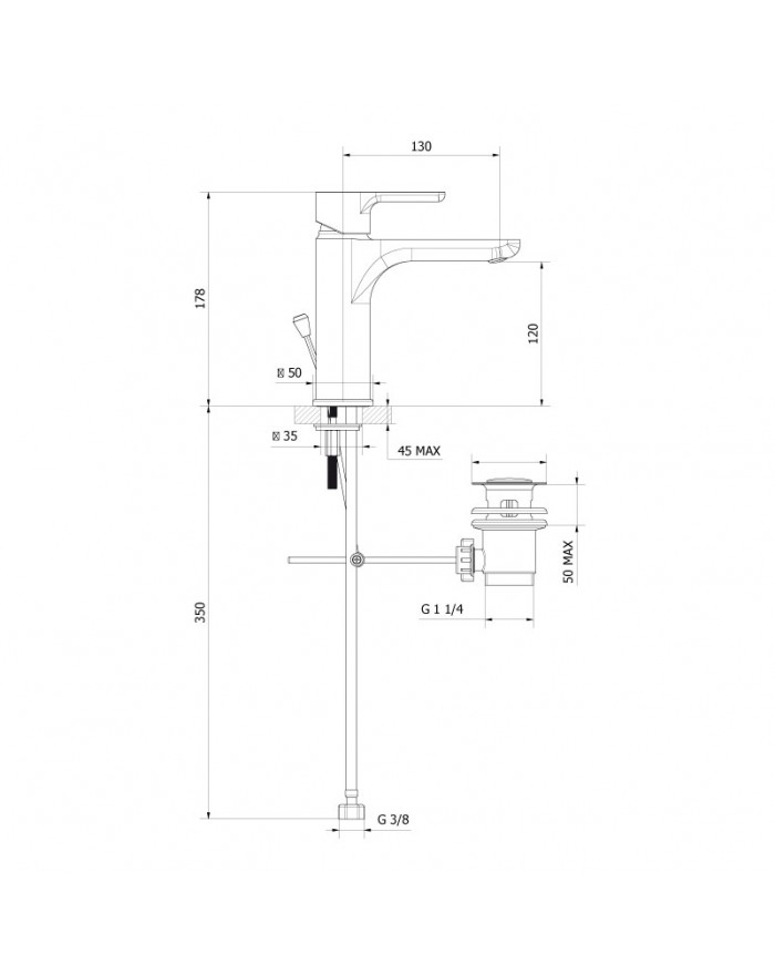 Miscelatore per lavabo medio con scarico automatico cromato  Teorema Good-Life 86331110X41