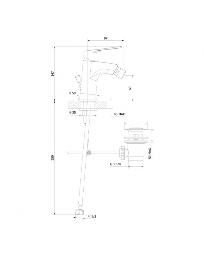 Miscelatore per bidet con scarico automatico cromato Teorema Sonic 8C40111-001