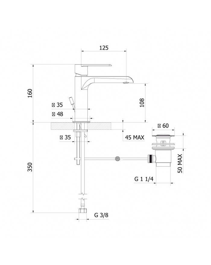 Miscelatore per lavabo con scarico automatico Teorema XS cromato 8X301110X01