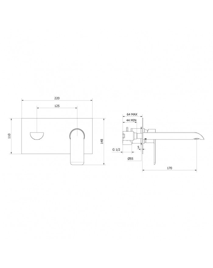 Teorema XS Built-in basin mixer with chromed click-clack pop-up waste