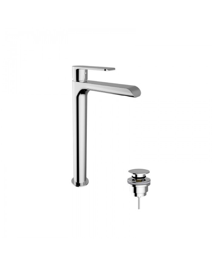 Teorema XS Tall basin mixer with chromed click-clack pop-up waste