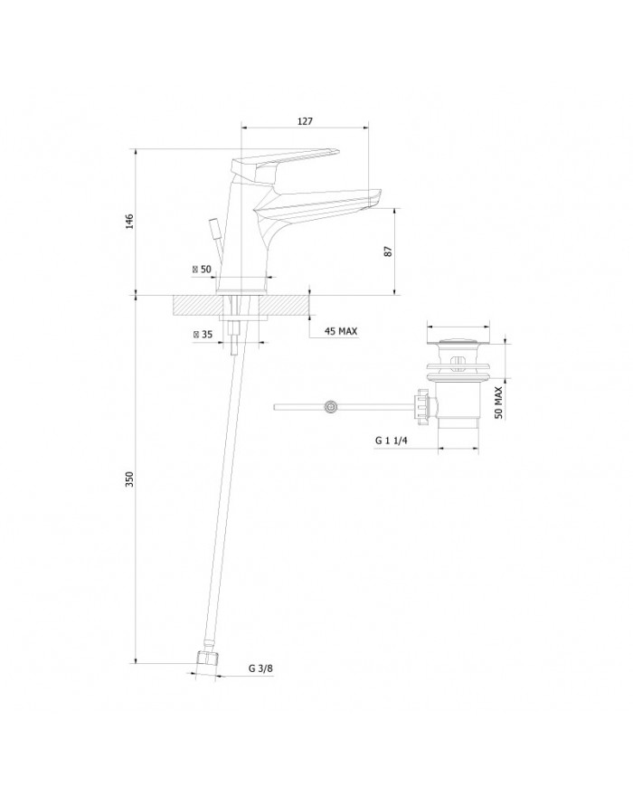 Teorema Slyce Basin mixer with pop-up pop-up waste chrome