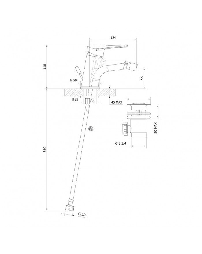 Teorema Slyce Miscelatore per bidet con scarico automatico cromato