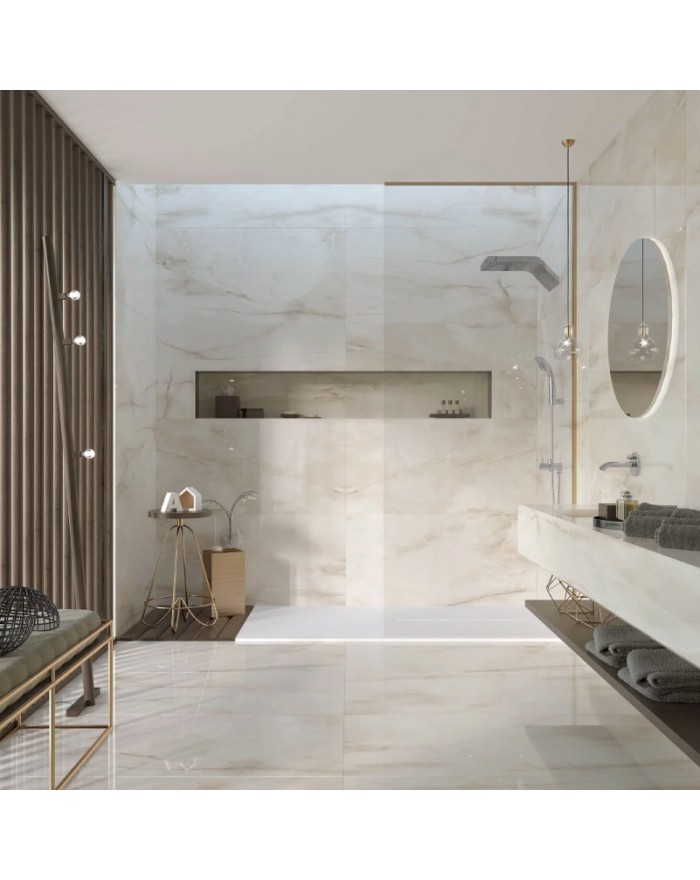 Navarti Allure Porcelain Grés Tile 90x90 Gloss Cream RTT