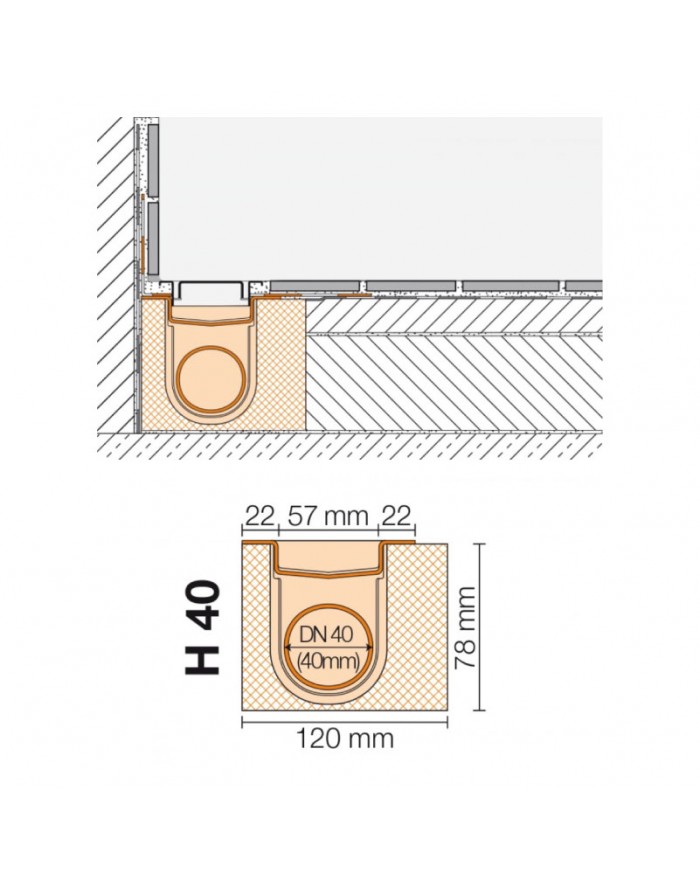 KERDI-LINE-H Canalina con scarico orizzontale Schlüter KLH-40-GE-80