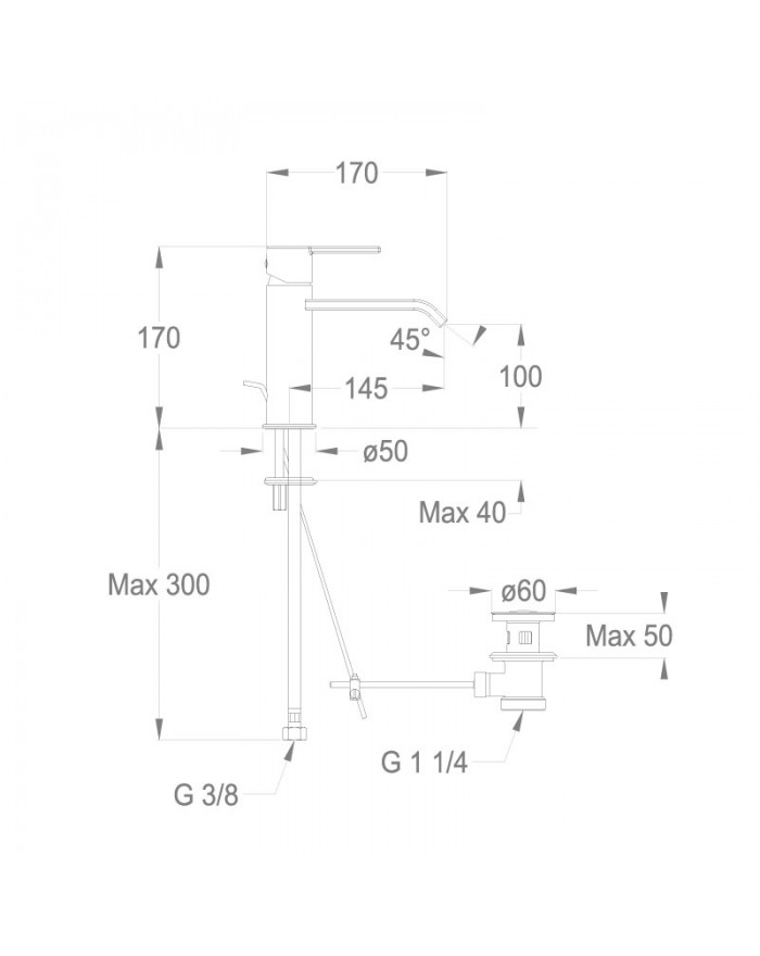 FIR ITALIA Sweet 46 Basin mixer with internal waste. 145mm chrome