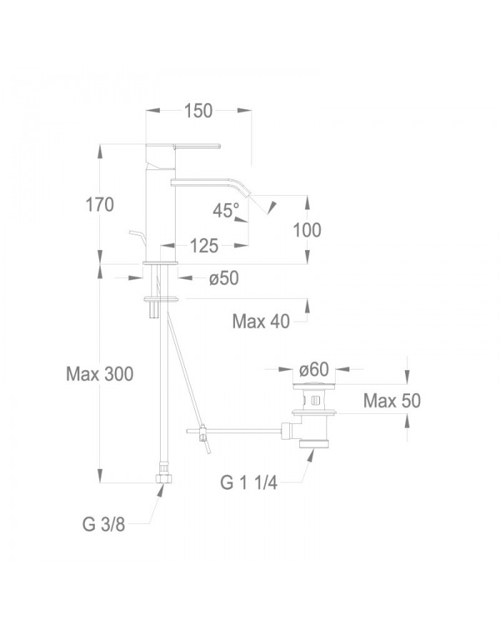 FIR ITALIA Sweet 46 Basin mixer with internal waste. 125mm chrome