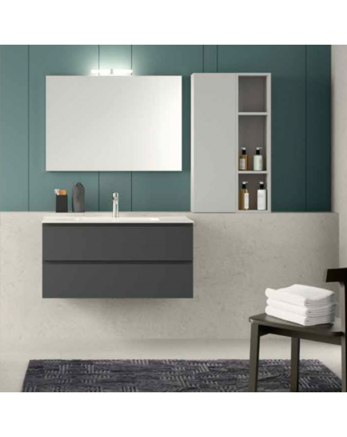 Hafro Qubo2 grey bathroom composition 100x50 cm with mirror and lamp