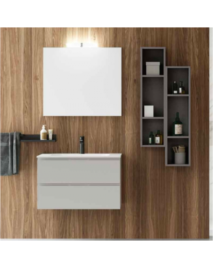 Hafro Qubo2 white bathroom composition 100x50 cm with mirror and lamp