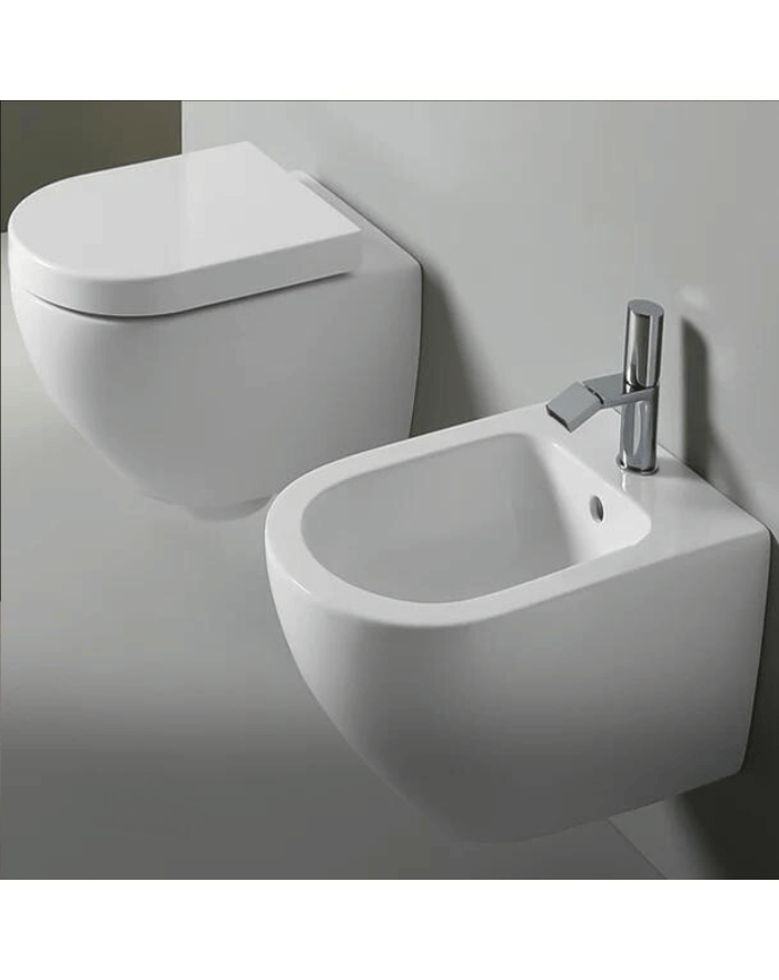 Ceramica Cielo Serie Enjoy vaso senza brida e bidet sospeso con copriwater bianco