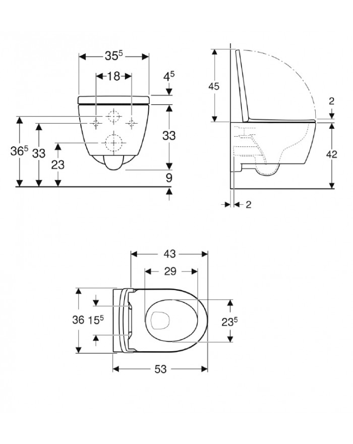 copy of Geberit Icon Rimfree® wall hung washdown toilet set with soft close seat