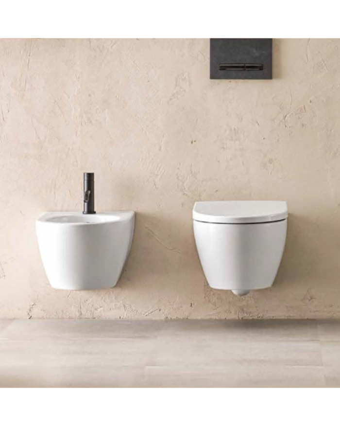 Set WC sospeso Geberit Icon 22 a cacciata Rimfree® con sedile a chiusura rallentata bianco 501.663.00.1