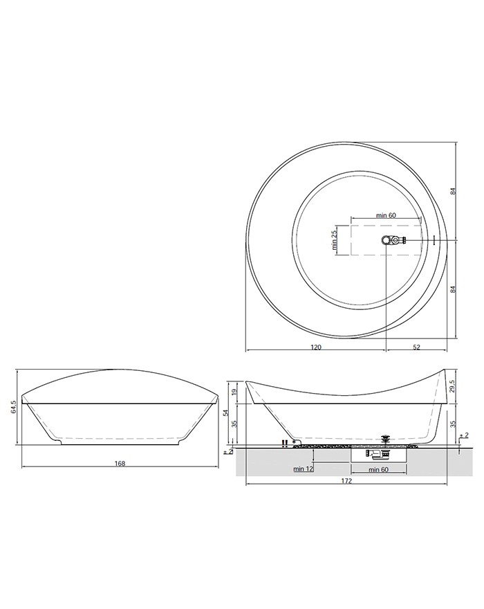 Dune Antonio Lupi Vasca semincasso 172x168x64,5 Cristalplan bianco opaco