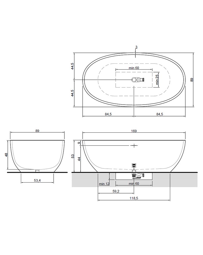 Reflex Antonio Lupi Vasca libera istallazione 167x86x53 Flumood bianco opaco