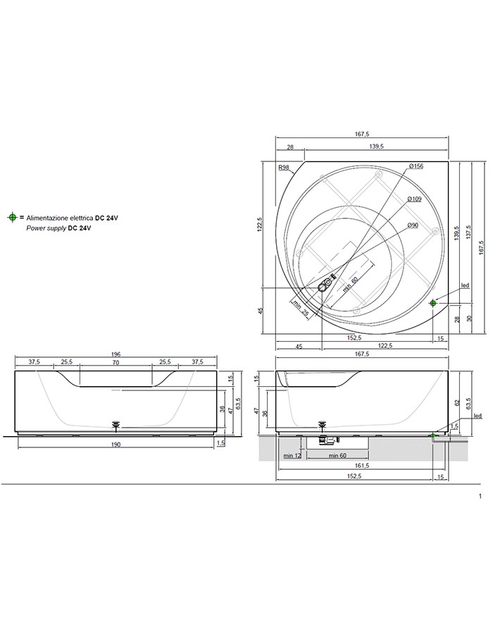 Ofuro Antonio Lupi Vasca libera istallazione 167,5x167,5x63,5 Flumood bianco opaco