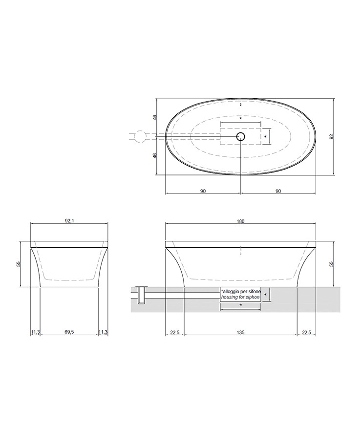 copy of Antonio Lupi Urnamood Countertop washbasin 50x23,5 Flumood