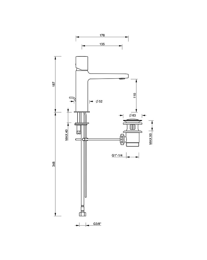 copy of FIR ITALIA Cleo 84 Washbasin mixer with internal waste. 125mm chrome