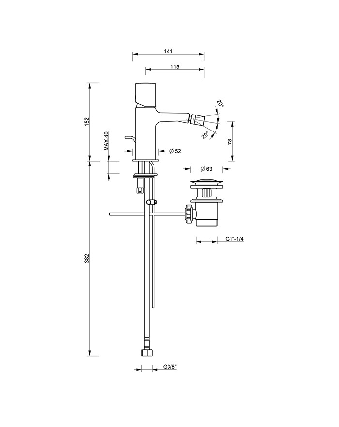 copy of FIR ITALIA Cleo 84 Bidet mixer with chrome waste