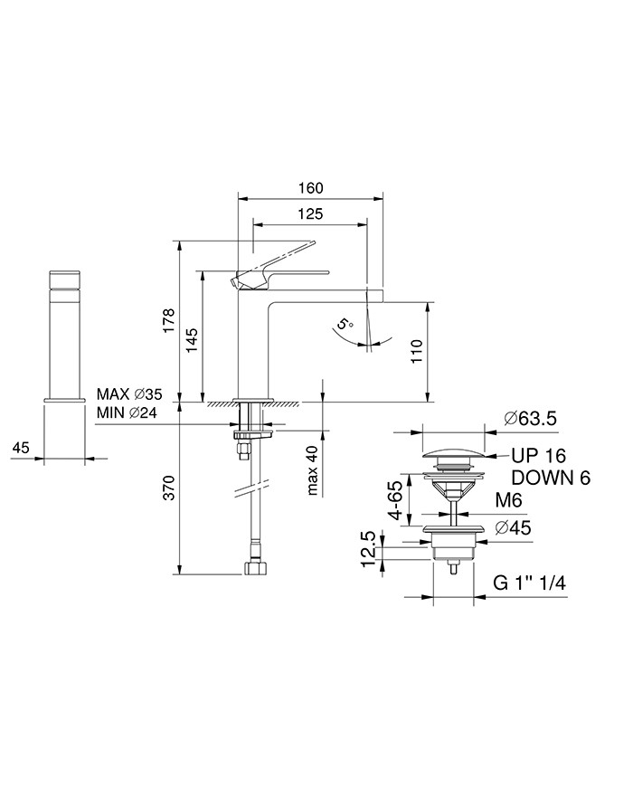 copy of FIR ITALIA Cleo 84 Washbasin mixer with internal waste. 125mm chrome