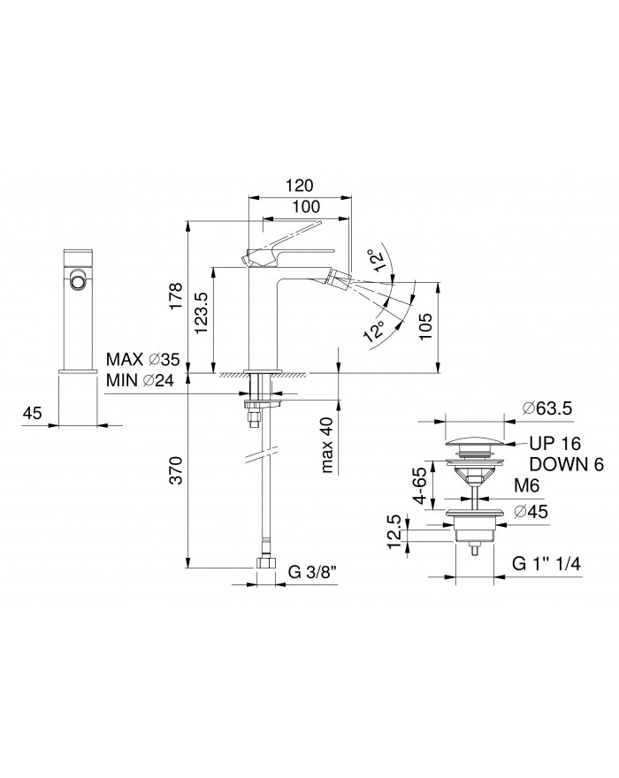 copy of FIR ITALIA Cleo 84 Bidet mixer with chrome waste