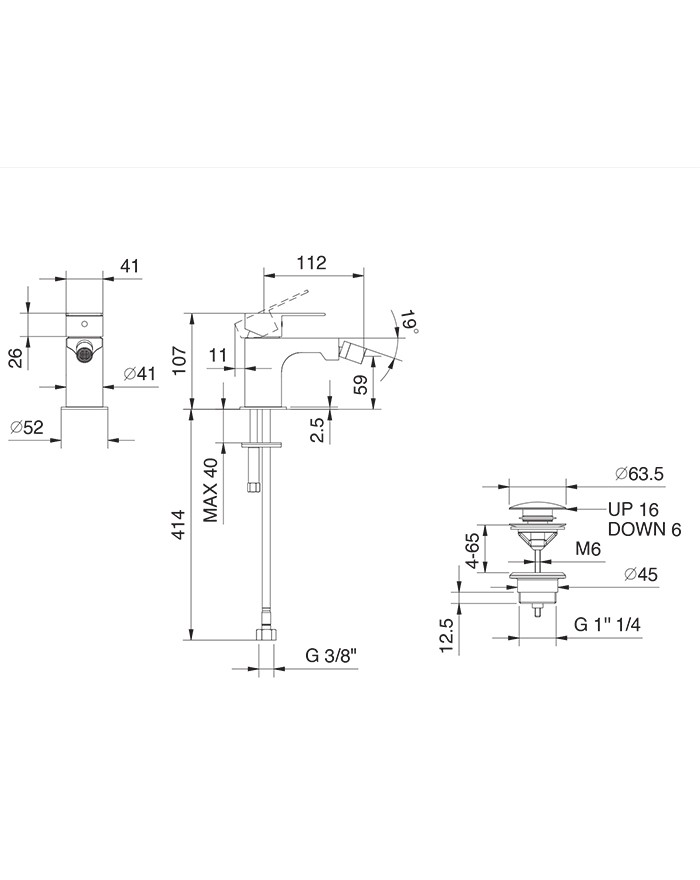 copy of FIR ITALIA Cleo 84 Bidet mixer with chrome waste