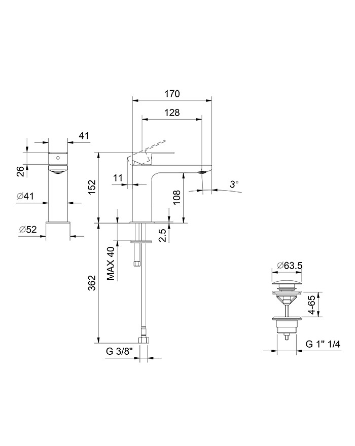 copy of FIR ITALIA Cleo 84 Washbasin mixer with internal waste. 125mm chrome