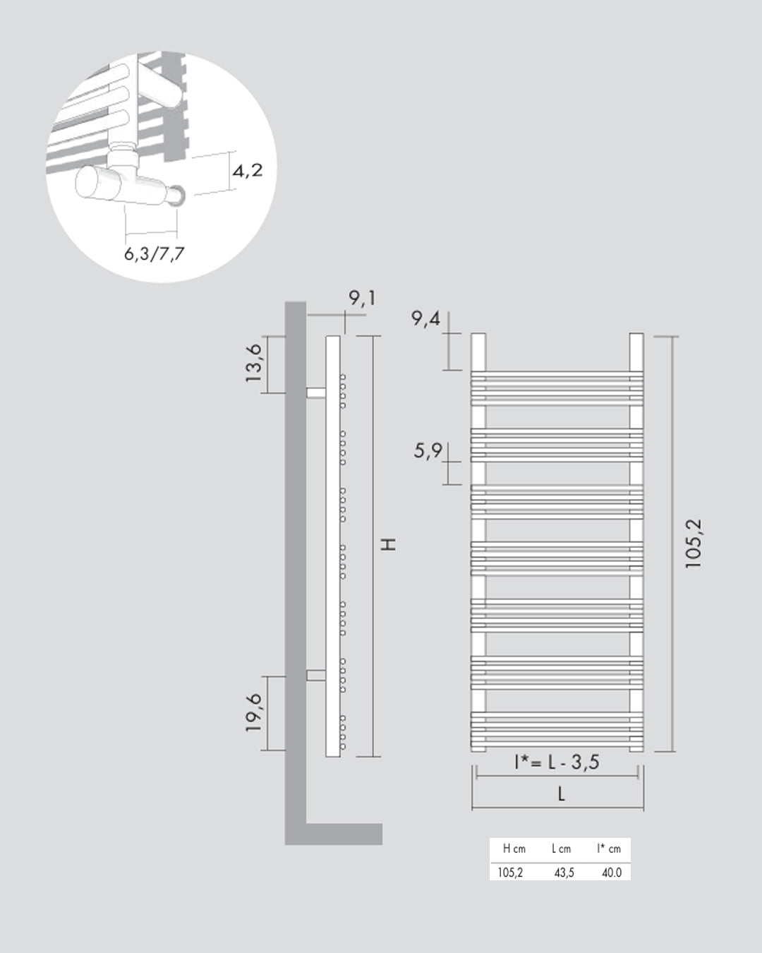 Antrax Rabbit 13 scaldasalviette 105,2x43,5 cm nero opaco