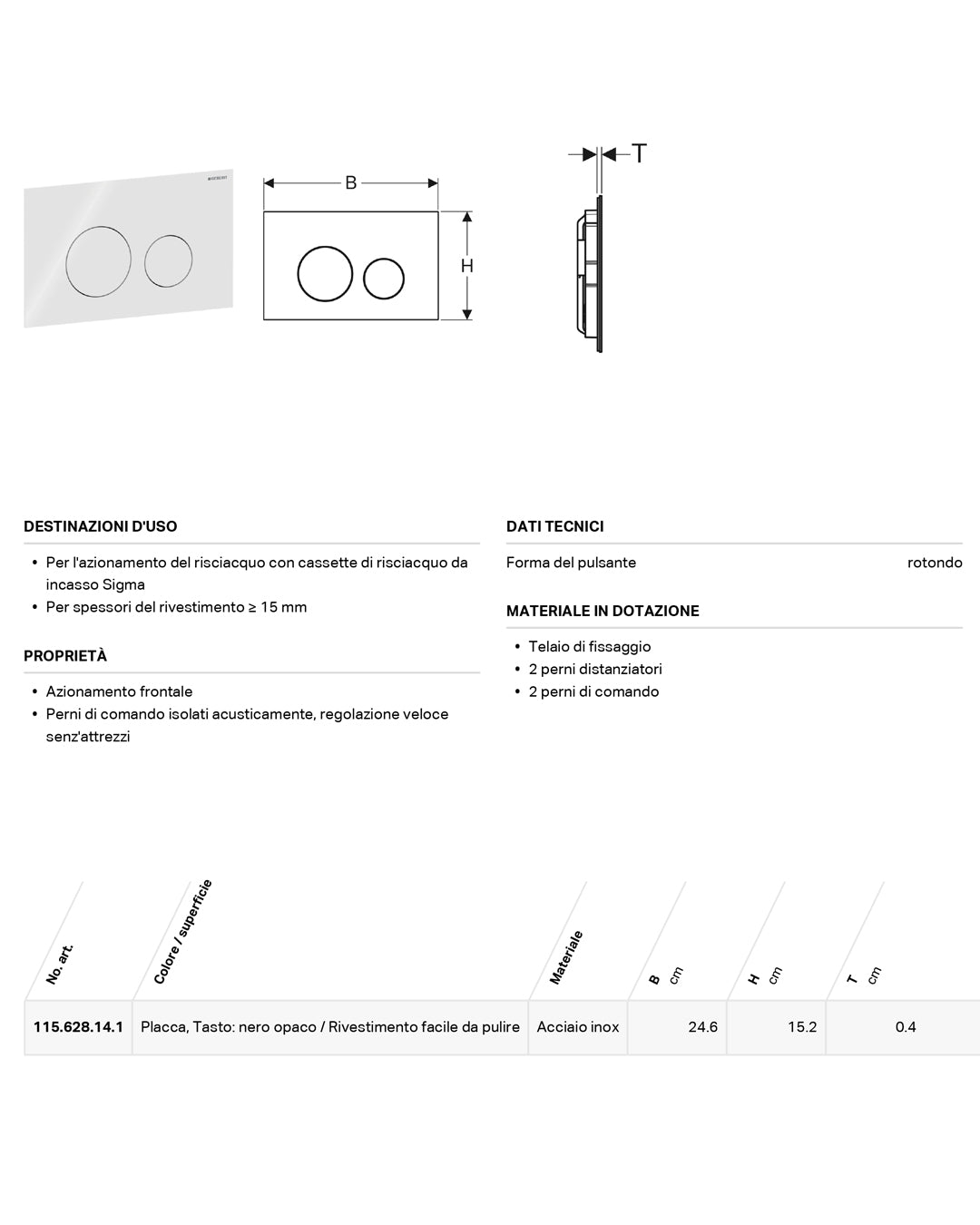 Geberit – Sigma40 Round placca nero spazzolato