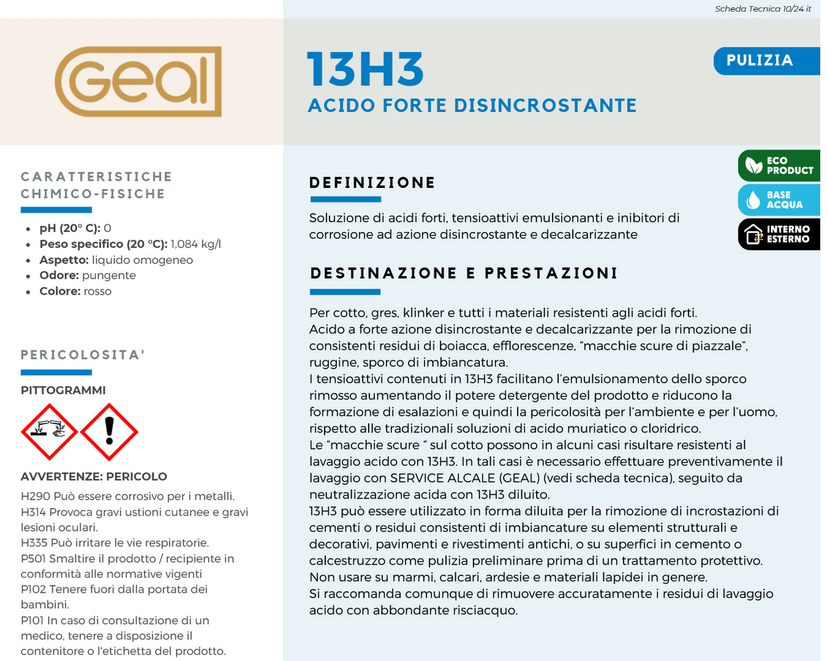 Geal 13H3 acido forte disincrostante per cotto e cemento 1 lt