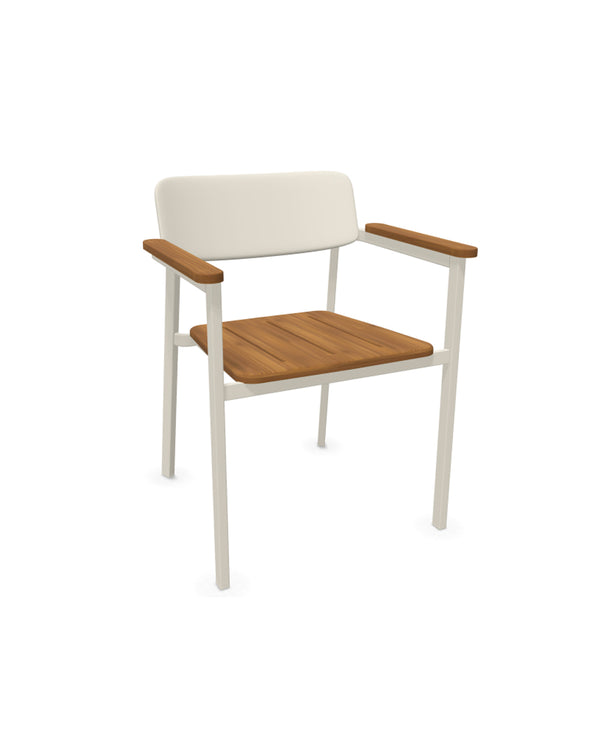 Poltroncina Shine in alluminio bianco e teak design Arik Levy