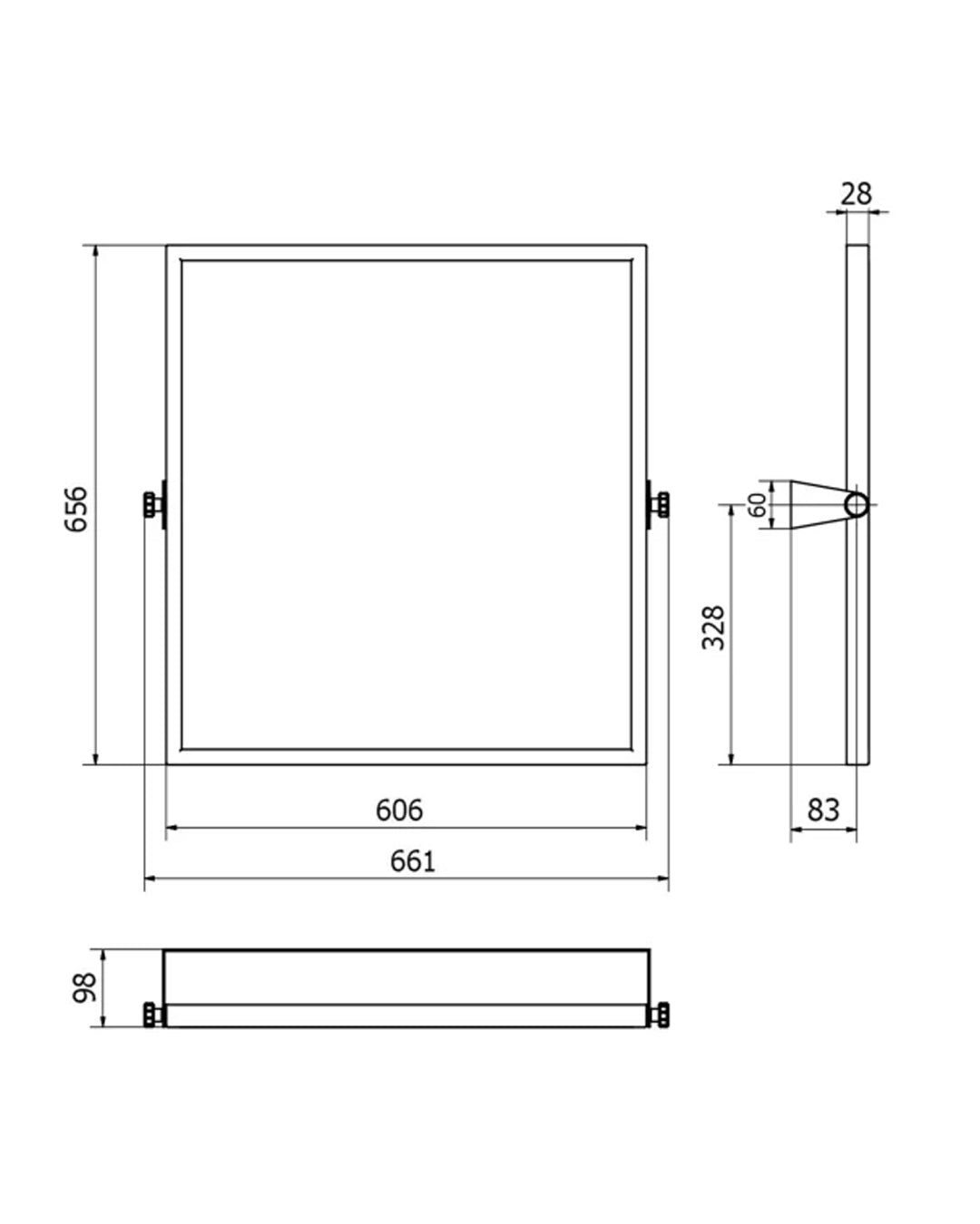 Thermomat – Specchio di sicurezza reclinabile bianco 606x656 mm