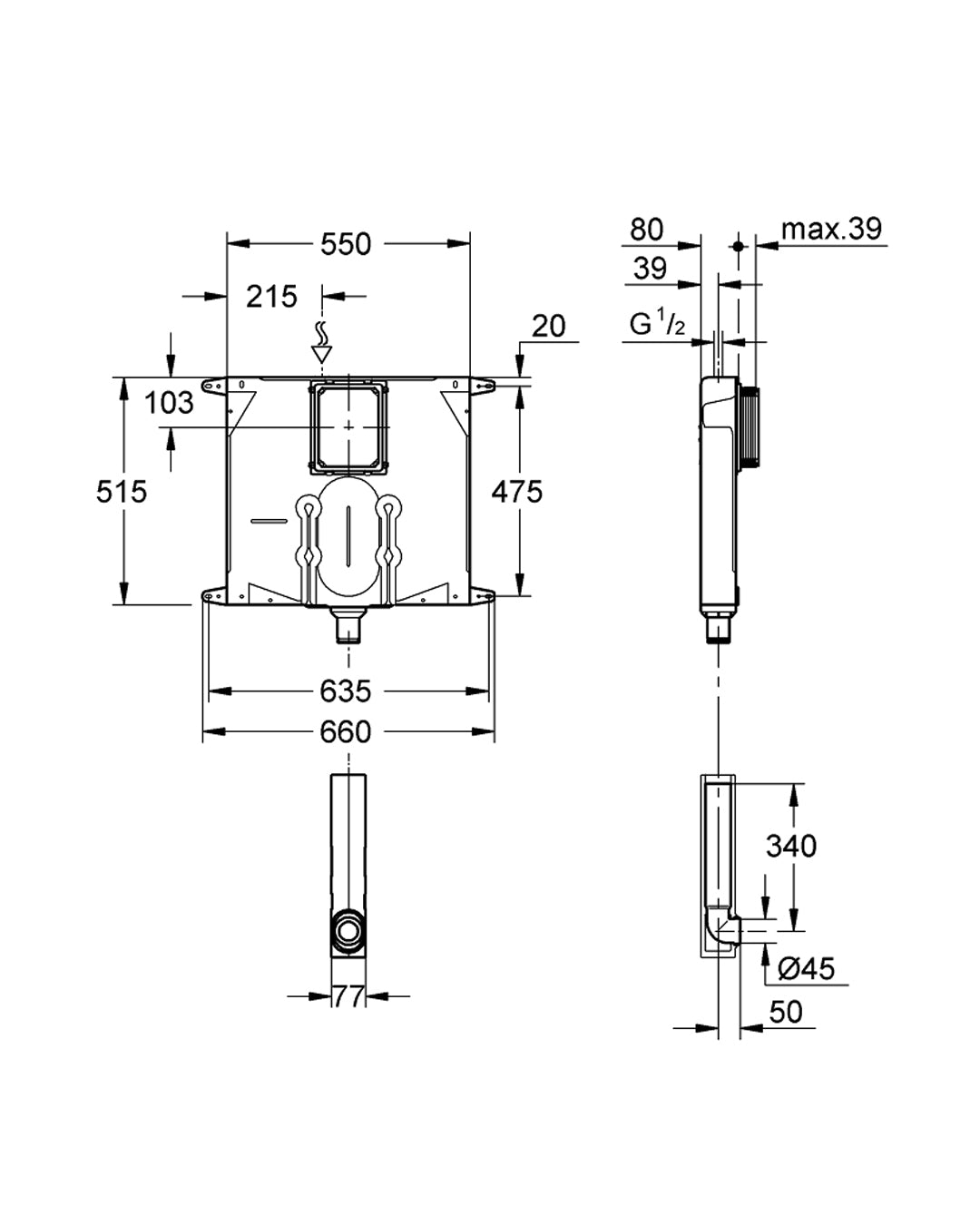 Grohe cassetta di sciacquo WC spessore 80 mm