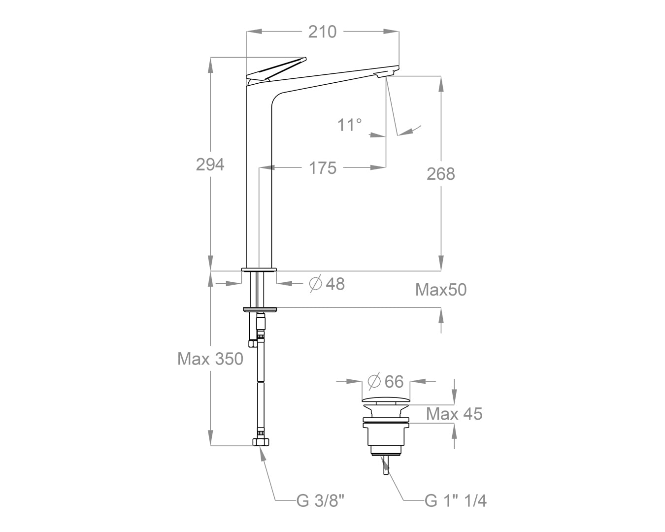 FIR Juice 53 miscelatore lavabo alto clic-clac XXL