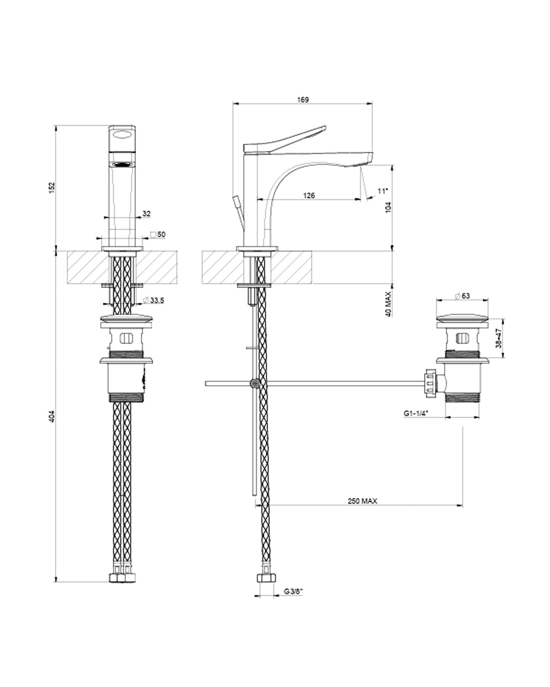 Gessi Rilievo Miscelatore lavabo con scarico salterello