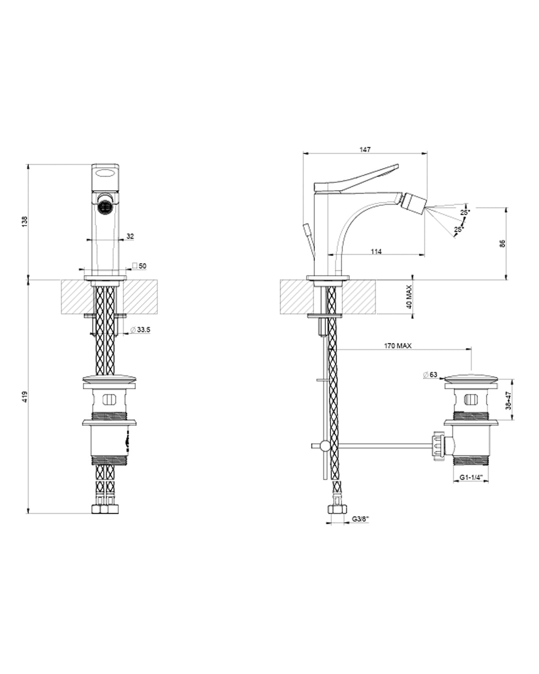 Gessi - Rilievo Miscelatore bidet 59007