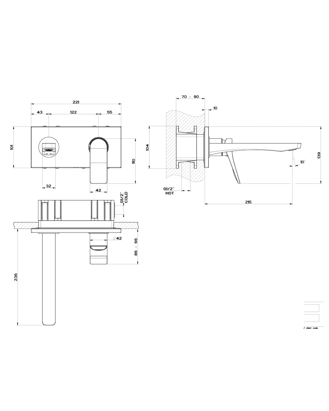 Gessi - Rilievo Miscelatore lavabo parte esterna a parete - 59089