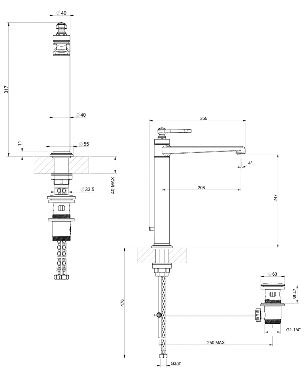 Gessi - Venti20 Miscelatore alto lavabo - 65003