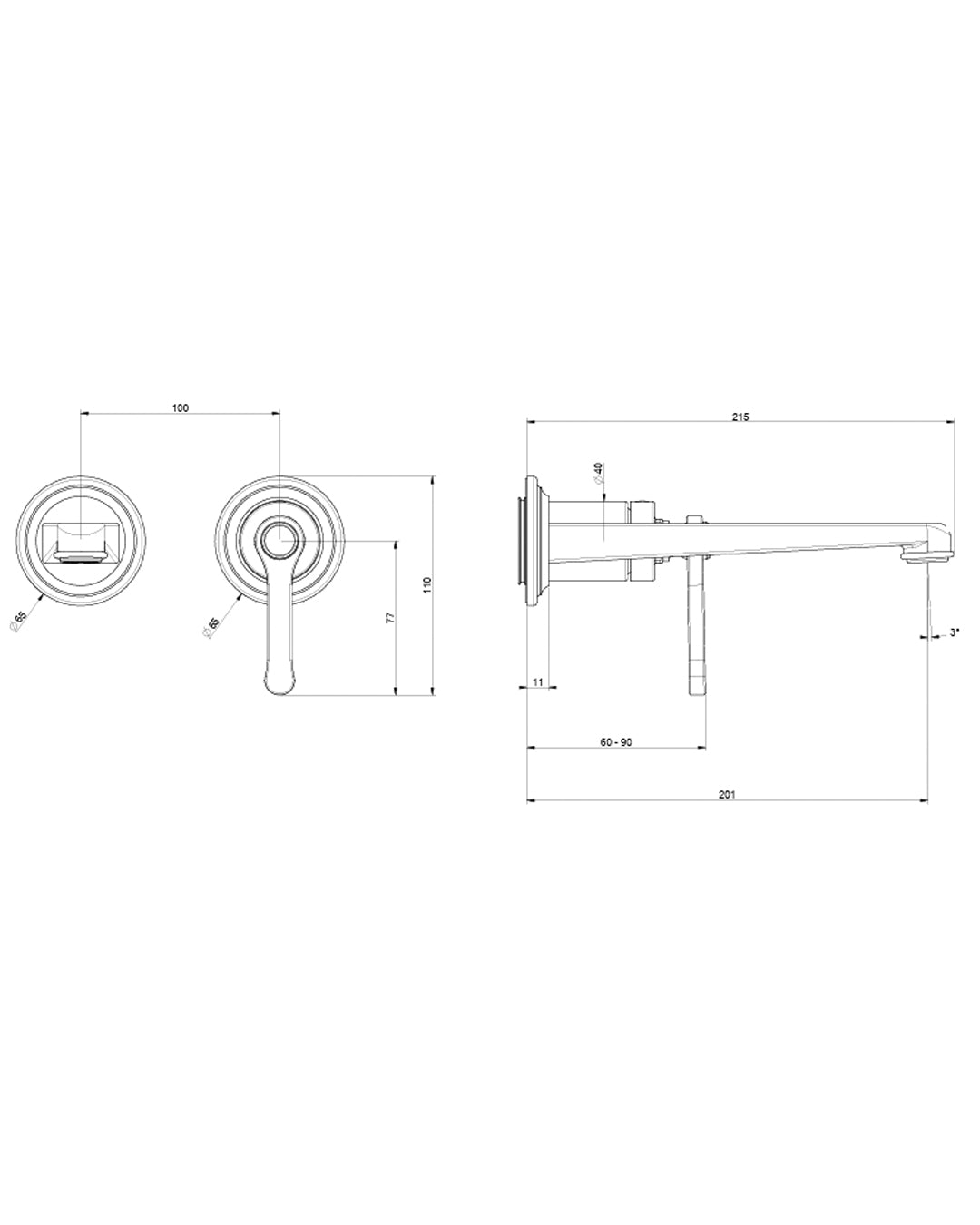 Gessi - Venti20 Miscelatore parte esterna lavabo a parete piastre separate - 65089