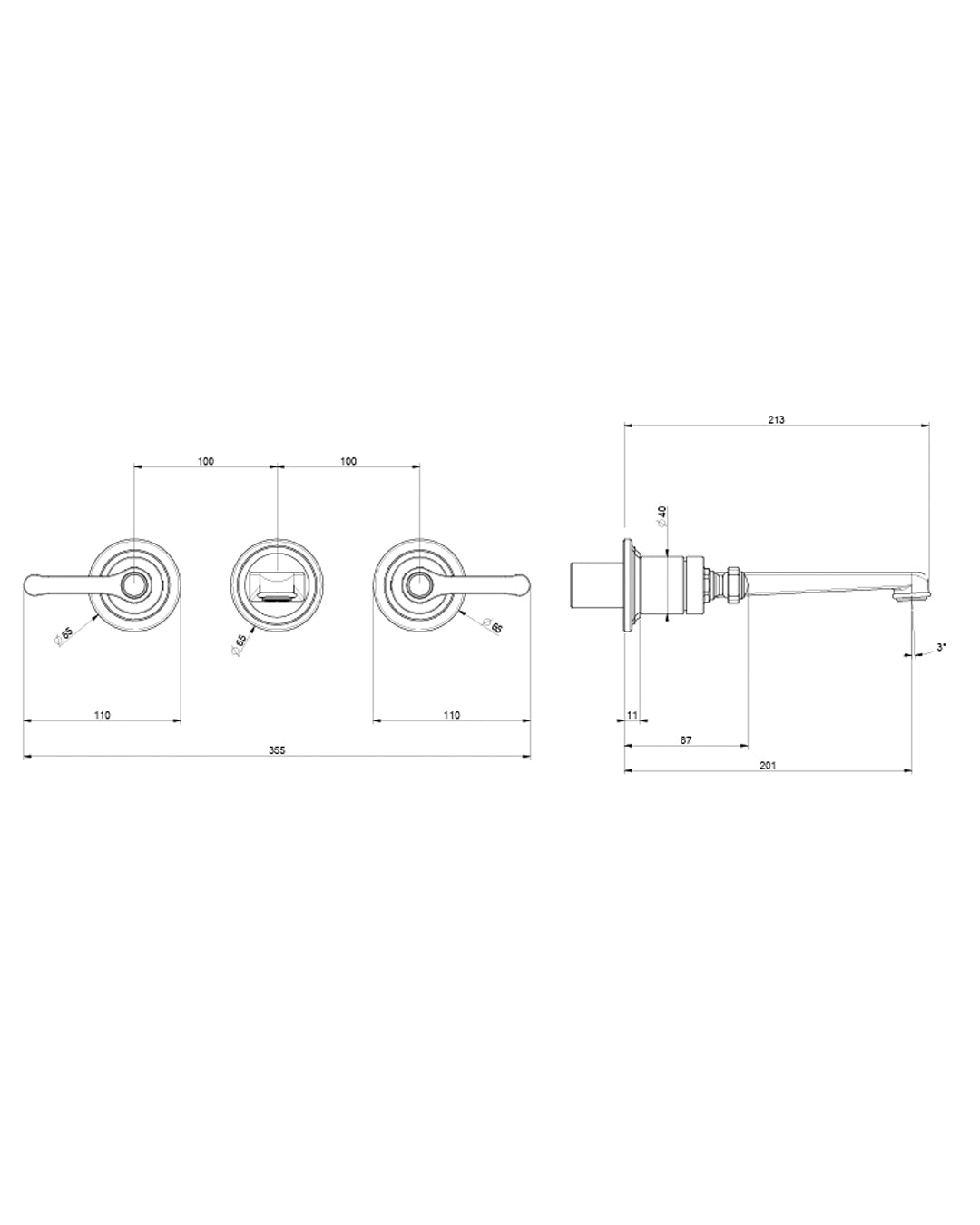 essi Venti20 miscelatore lavabo 3 fori parete piastre separate