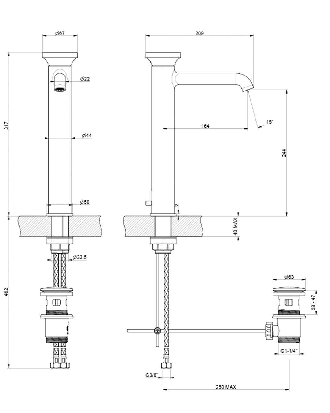Gessi Origini Miscelatore alto lavabo cromato