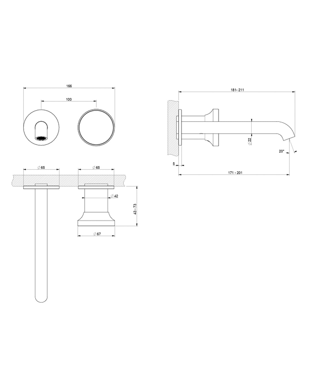 Gessi Origini - Miscelatore lavabo a parete piastre separate